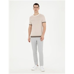 Gri Slim Fit Gofre Bağcıklı Kanvas Pantolon