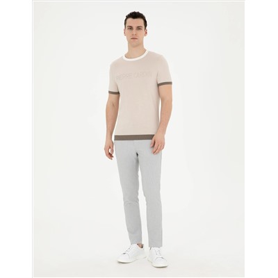 Gri Slim Fit Gofre Bağcıklı Kanvas Pantolon