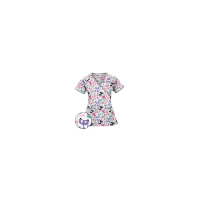 UA Cats Meow White Mock Wrap Scrub Top