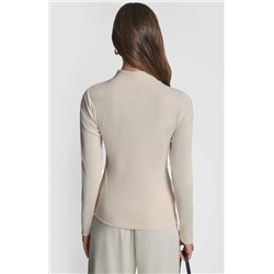 JEWEL BUTTON SHOULDER MOCK NECK LONG SLEEVE TEE