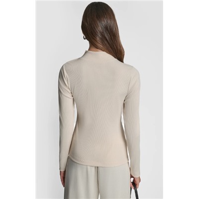 JEWEL BUTTON SHOULDER MOCK NECK LONG SLEEVE TEE