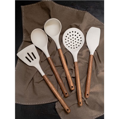 Лопатка-шпатель, 32 см, силикон/дерево, молочный, Wenge