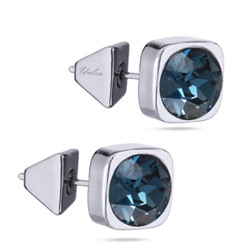 Пусеты Теннис (кристаллы SW темно-синие 8мм; покрытие родий), Есть комплект