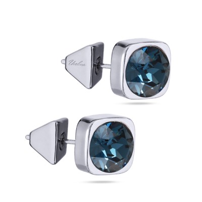 Пусеты Теннис (кристаллы SW темно-синие 8мм; покрытие родий), Есть комплект