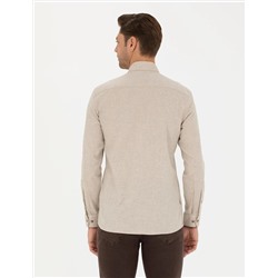 Bej Slim Fit Uzun Kollu Gömlek