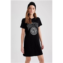 Defacto Slogan Baskılı Mini Tişört %100 Pamuk Elbise R3592AZ22SM
