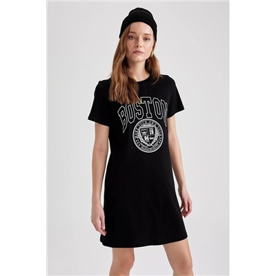Defacto Slogan Baskılı Mini Tişört %100 Pamuk Elbise R3592AZ22SM