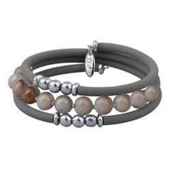 Браслет Терра (опал, каучук серый; покрытие родий), Есть комплект