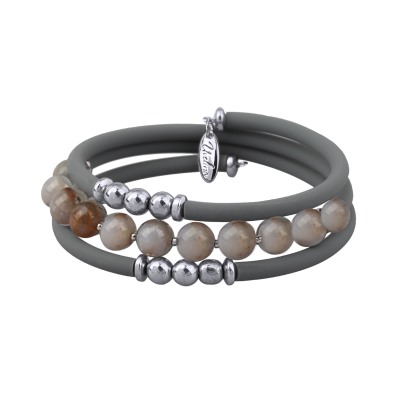 Браслет Терра (опал, каучук серый; покрытие родий), Есть комплект