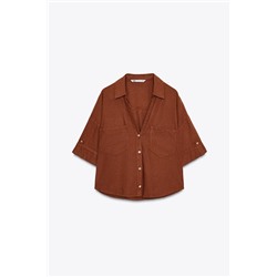 CROPPED LINEN BLEND SHIRT