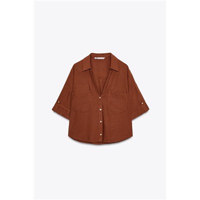 CROPPED LINEN BLEND SHIRT