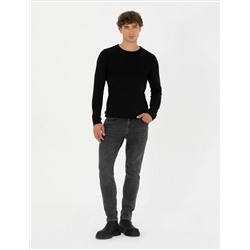 Siyah Slim Fit Bisiklet Yaka Triko Kazak