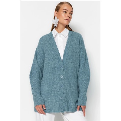 TRENDYOL MODEST Mavi V Yaka Triko Hırka TCTAW24TH00007
