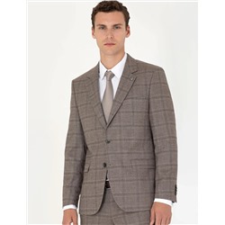 Açık Kahverengi Slim Fit Ekose Takım Elbise