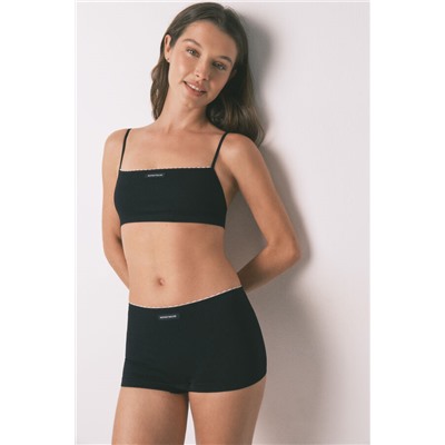 Top recto sin costuras canalé negro