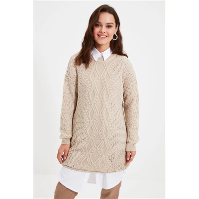 TRENDYOL MODEST Krem Ajurlu Triko Kazak TCTAW22AK0089