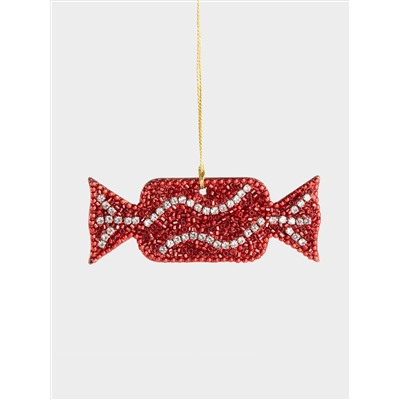 Игрушка елочная, 9 см, бисер/дерево, красно-белая, Конфета, New year