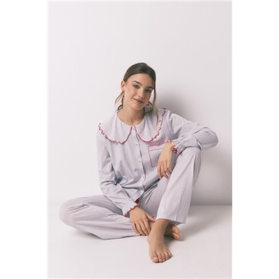 Pijama largo algodón cuello bobo