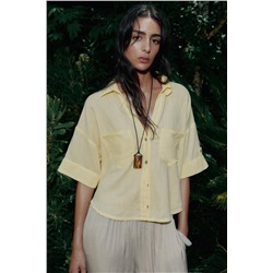 CROPPED LINEN BLEND SHIRT