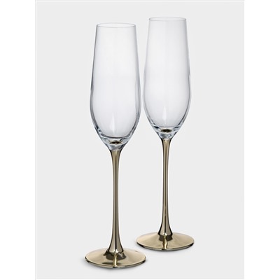 Бокал для шампанского, 180 мл, 2 шт, стекло, золотистая ножка, Ravello