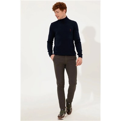 Erkek Lacivert Balıkçı Yaka Basic Triko Kazak