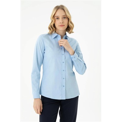 Kadın Mavi Uzun Kollu Basic Gömlek