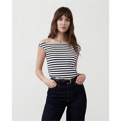 Soft Stretch Shirred-Waist Boat-Neck Top