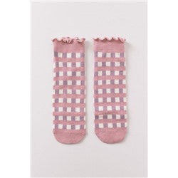 Calcetines cortos estampado cuadros rosa