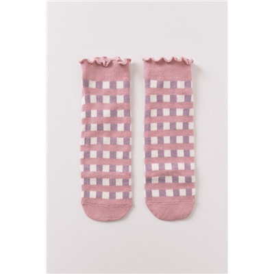 Calcetines cortos estampado cuadros rosa