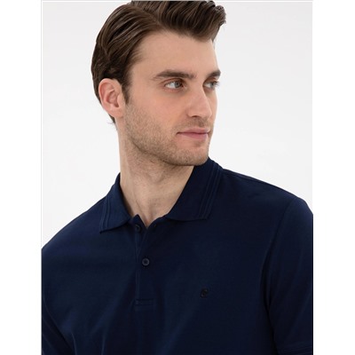 Lacivert Slim Fit %100 Pamuk Polo Yaka Basic Tişört