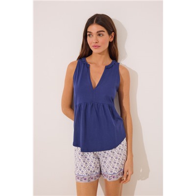 Pijama corto tirantes 100% algodón estampado azul
