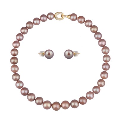 Комплект Эдисон карамель (жемчуг 10-12мм; покрытие золото) 44-46см