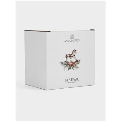 Кружка, 330 мл, керамика D, красная, Лошадка, Festival