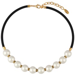 Колье Гевея (Майорка 14мм белая, каучук черный; покрытие золото) 45-50см, Есть комплект