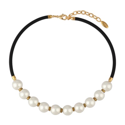 Колье Гевея (Майорка 14мм белая, каучук черный; покрытие золото) 45-50см, Есть комплект
