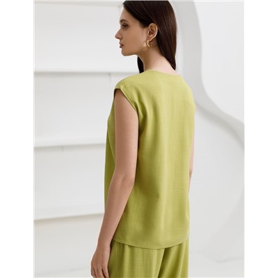 Свободный топ с V-вырезом и цельнокроеным коротким рукавом изо льна с вискозой