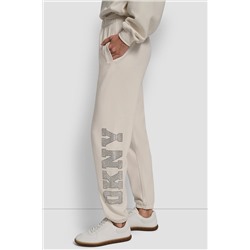 EXPLODED RHINESTONE VARISTY LOGO HIGH RISE RELAXED