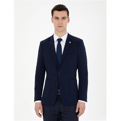 Lacivert Esnek Fit Blazer Ceket