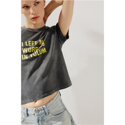WASHED T-SHIRT WITH SLOGAN