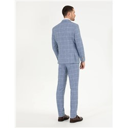 Ekose Açık Mavi Slim Fit Takım Elbise