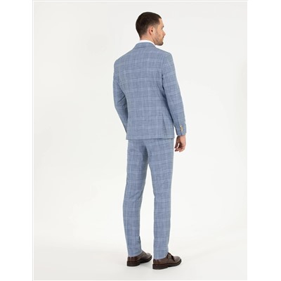 Ekose Açık Mavi Slim Fit Takım Elbise