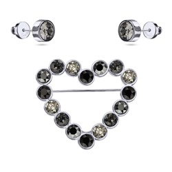 Комплект Сердце (кристаллы SW темно-серые, микс 6мм; покрытие родий), Есть комплект