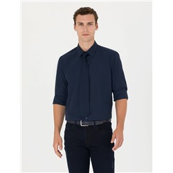 Lacivert Slim Fit Uzun Kollu Basic Gömlek