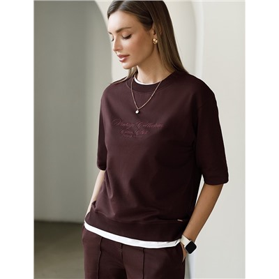 Футболка свободная с принтом из футера двухнитки с эластаном