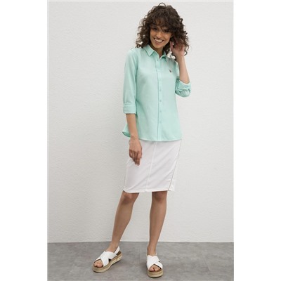 Kadın Mint Uzun Kollu Basic Gömlek