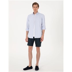 Açık Mavi Slim Fit Çizgili Uzun Kollu Gömlek