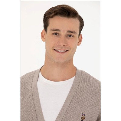 Erkek Vizon Melanj Basic Triko Hırka