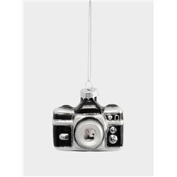 Игрушка елочная, 7х5 см, стекло, черно-белая, Фотоаппарат, New year