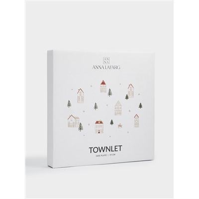 Тарелка закусочная, 19 см, фарфор N, бело-золотистая, Домики и ели, Townlet