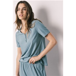 Pijama manga corta textura pointelle verde